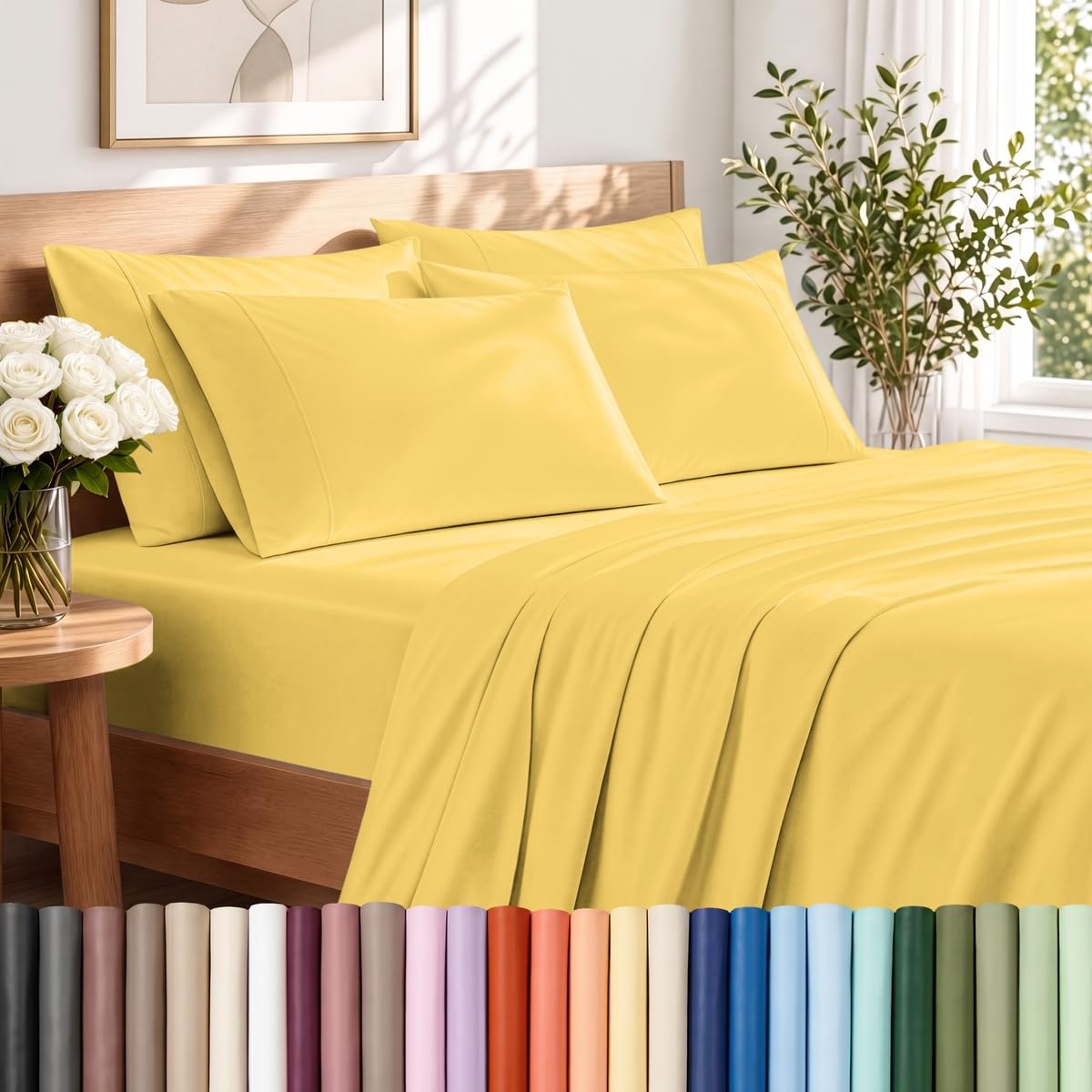 Bare Home Sheet Set 1800 Ultra-Soft with 4 Pillowcases (Queen, Grey)