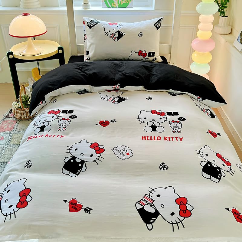 Anime Queen Bedding Set 4 Piece, Polyester Duvet Cover, Flat Sheet & Pillowcase, Easy Care