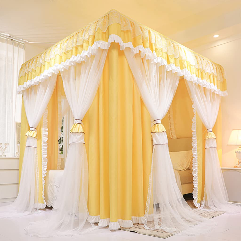 Princess 4 Corner Post Bed Canopy & Cute Mosquito Net for Girls Bed Adult Bedroom Kids Rooms ; Curtain Net for Twin/Full/Queen/King Size Bed (Solid-Wine Red, King)