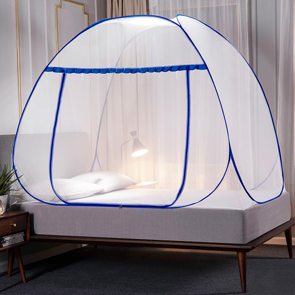 Mengersi Mosquito Net Pop Up Tent for Bed,Bed Canopy with Net Bottom,Mosquito Netting Bed Tent,Bed,Suit for Indoor Outdoor,Camping Tent,Insect Screen(Full/Queen, Gray)