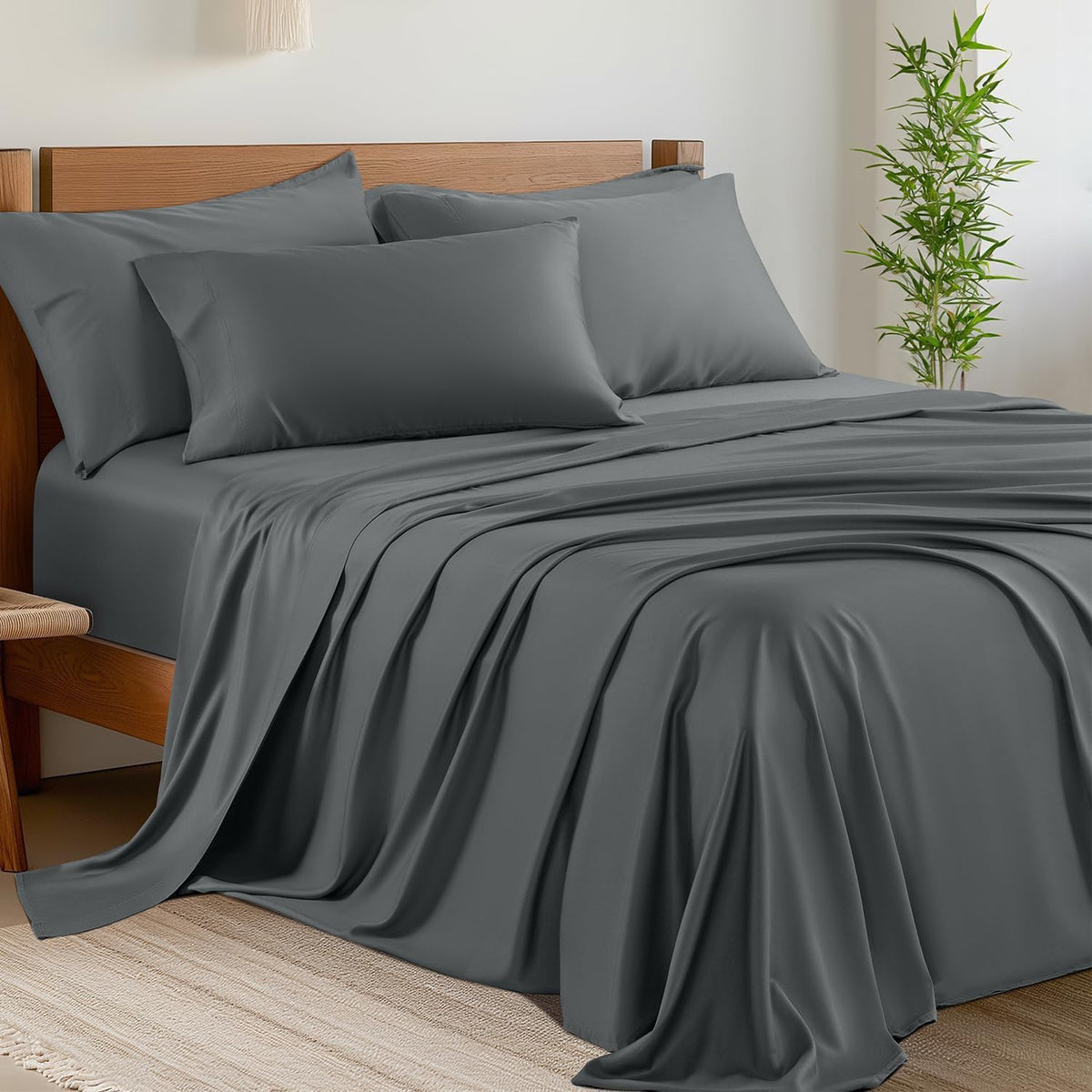 Shilucheng 4 Piece King Sheet Sets, Cooling Sheets, Sage Green