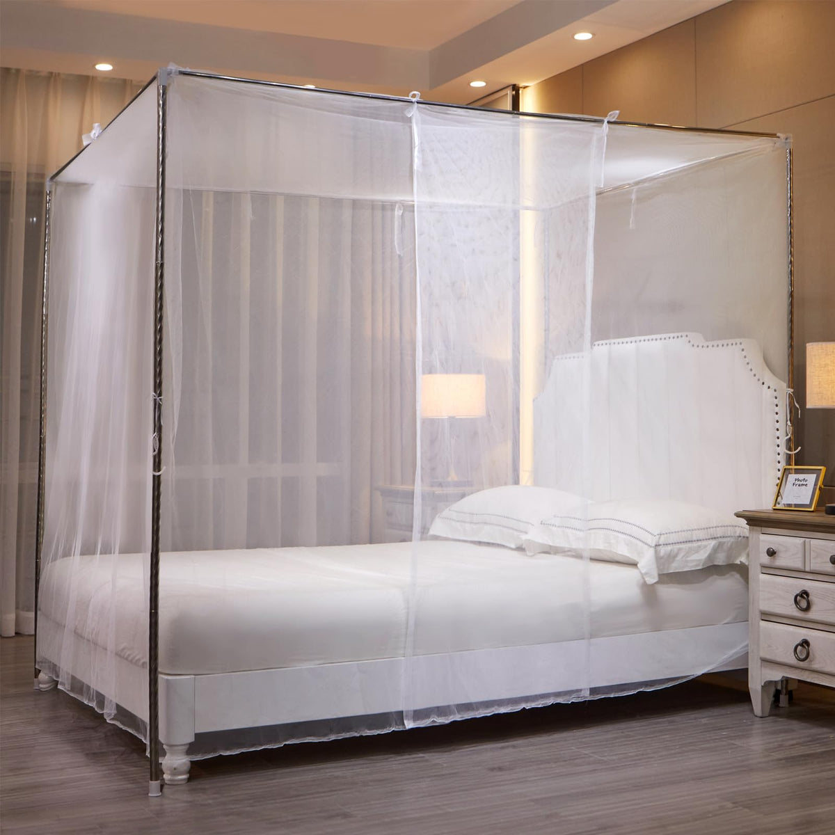 White Mosquito Net Tent for Bed,One Side Opening Canopy Netting Curtain Net for Bedroom Decoration for Full Size(Without Bed Frame)