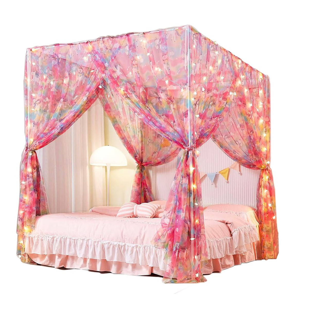 Mengersi 4 Corners Post Canopy Bed Curtains Canopy for Bed King Size - Royal Luxurious Mosquito Net Bedroom Decor (King, Coffee)