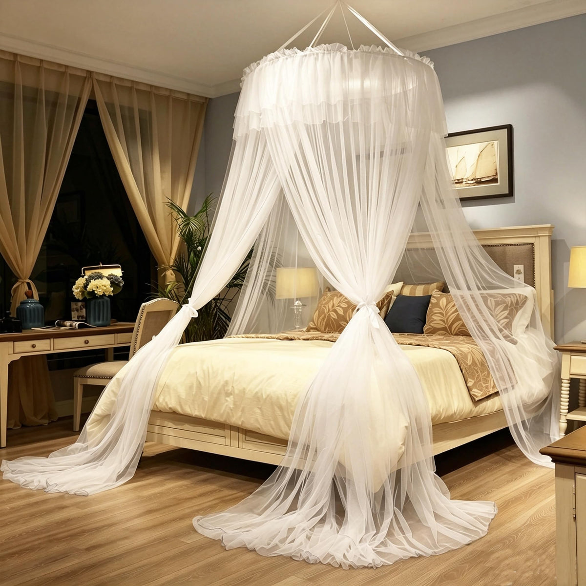 Bed Canopy Mosquito Net for Bed,Princess Canopy Bed Curtains Sheer Mesh Dome Canopies-Round Lace Mosquito Net Tent for Twin Full Queen King(Black)