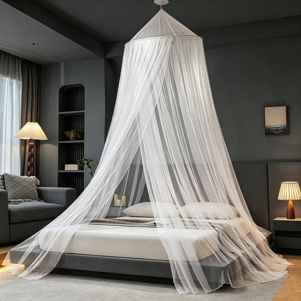 Mengersi Bed Canopy Mosquito Net for Bed,Canopy Bed Curtains for Twin Full Queen King Size Bed,Dome Mosquito Netting for Indoor Outdoor,Kid and Adult Beds-Ivory