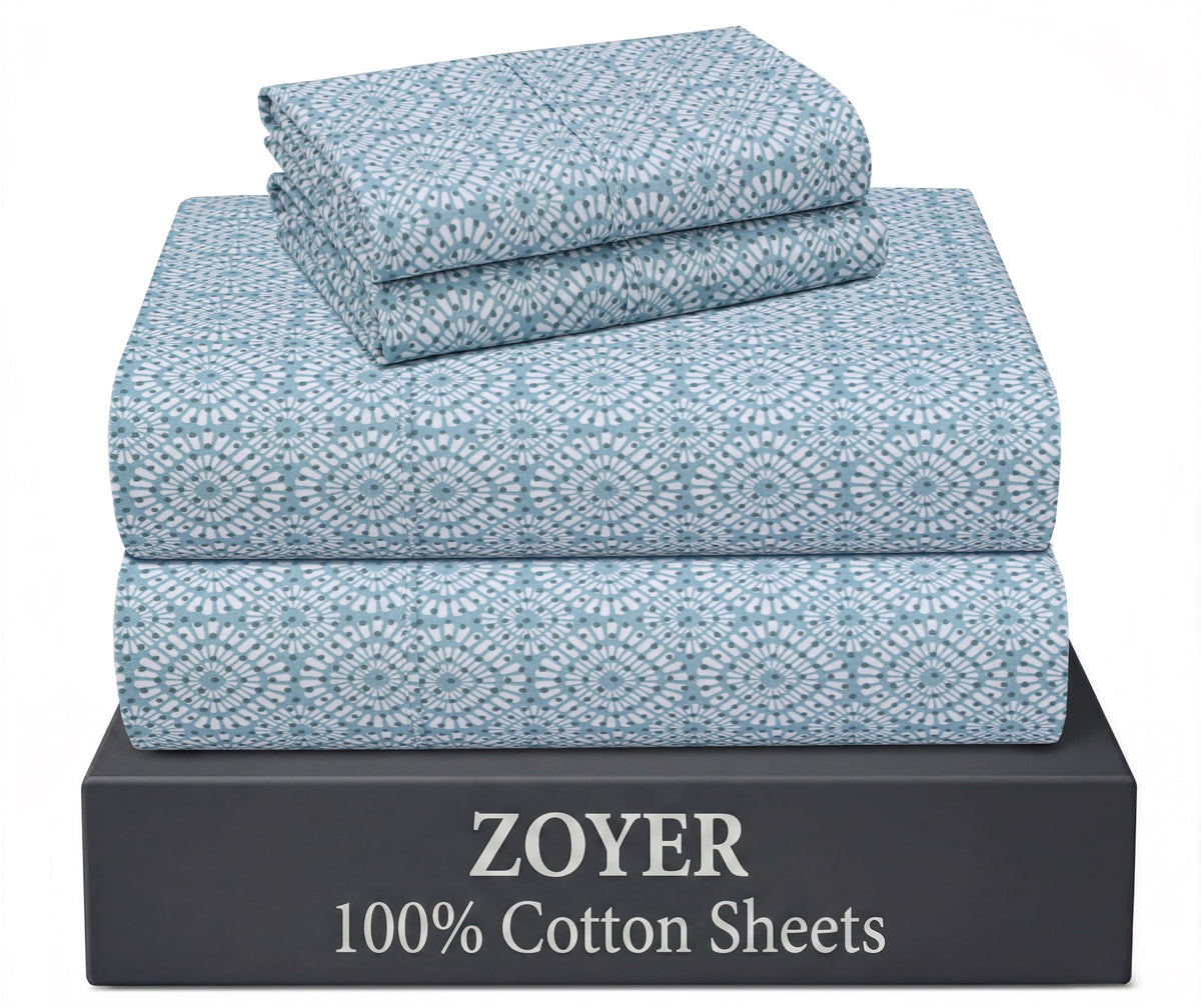 ZOYER 100% Cotton Queen Sheets, Percale Weave, Soft Sand