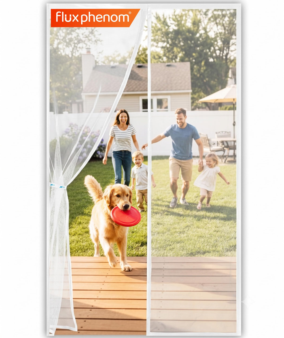 Flux Phenom Magnetic Screen Door - Bugs Out, Breeze in - 9min Install Auto-Sealing Heavy Duty Double Stitched Mesh, 52 Magnets, Hands Free Sliding & Patio Doors Net, Pet & Kid Friendly, 38 x 82 Inch