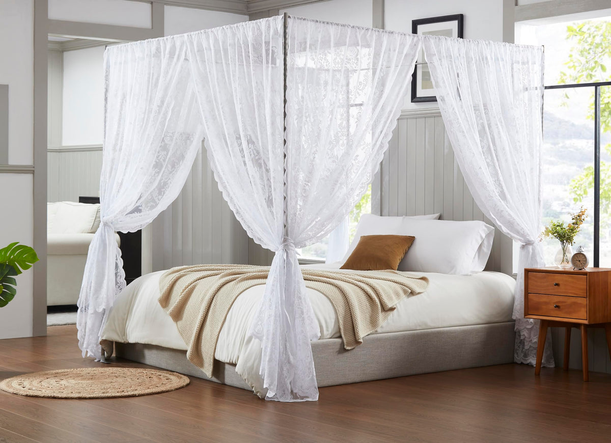 Warm Home Designs Linen Lace Canopy Bed Curtains with Tie-Backs. LC Linen