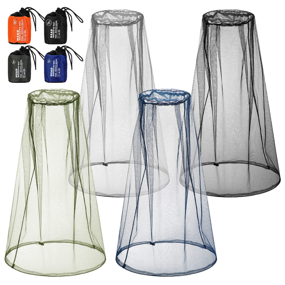 HESTYA 4 Pack Mosquito Head Net Mesh Face Cover Outdoor, Black