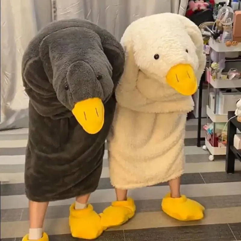 Women's Cartoon Hooded Wings Loungewear Onesie - Oversize Fit Goose Wearable Blanket, Halloween Warm Indoor-Outdoors Duck Hooded Blanket with Sleeves for Adults, Shoes Not Included