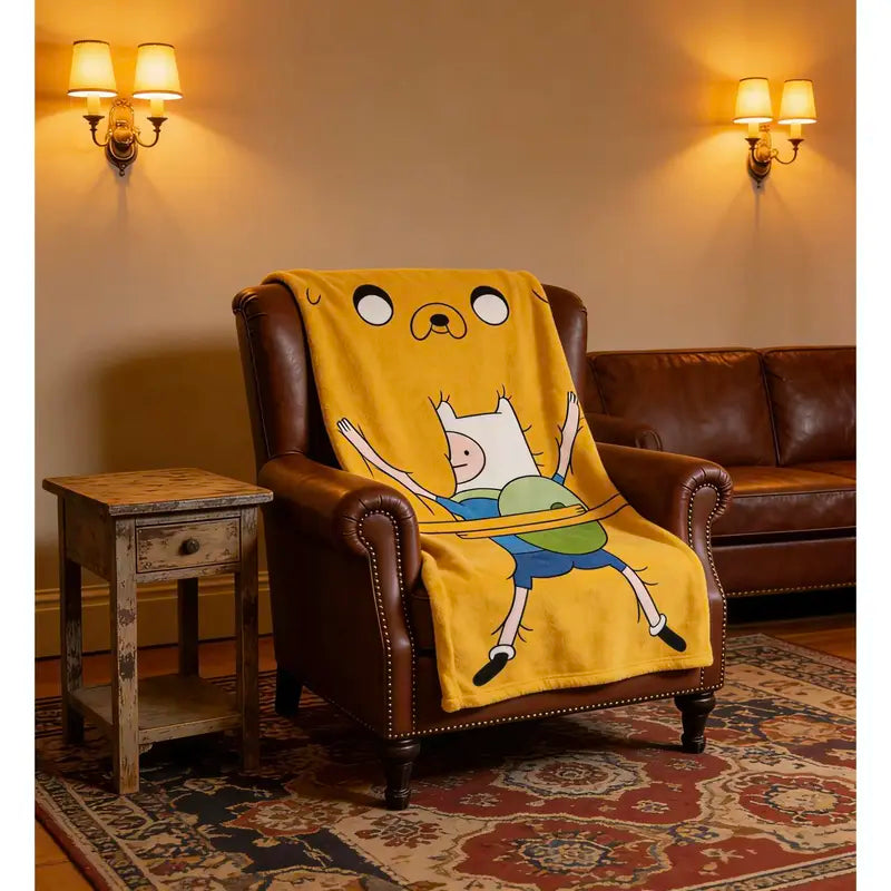 Adventure Time Finn & Jake Cartoon Theme Single-Sided Flannel Blanket - Wrinkle Resistant, Skin-Friendly, Flat Weave Bedding Throw for Kids, Indoor Room Decor, Multi-Size Soft Furnishings Gift, Child