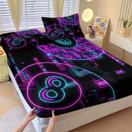Urban Hip Hop Culture Graffiti Fitted Sheet Set, cool bedding set, Include One Bedspread and Two Pillowcases, Trendy Streetwear Inspired All-around Bedcap, Stretchable Non-slip Durable Mattress Cover