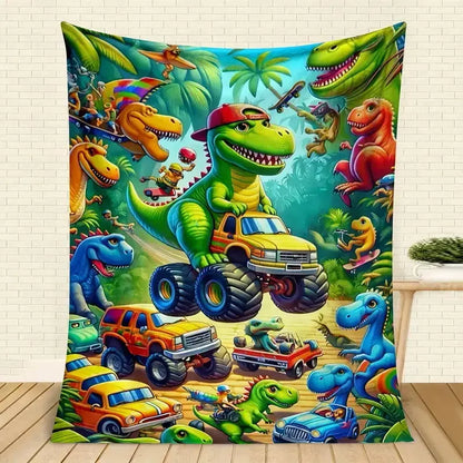 Cartoon Dinosaur Pattern Blanket, Soft Flannel Throw for Home & Office Use, Warm Nap Blanket for Air All Seasons Blankets Throw Blanket Birthday Anniversary Holiday Christmas Halloween