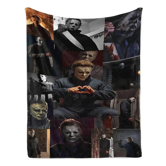 Michael Myers Graphic Flannel Throw Blanket - Multi-Size Collage Print Slasher Film Blanket, 50 x 60 Inches, Ultra-Soft, Cozy, Ideal for Spooky Vibes, Horror Enthusiast Gifting, Bedroom Decor, Room Decor, House Decor, Plush Flannel