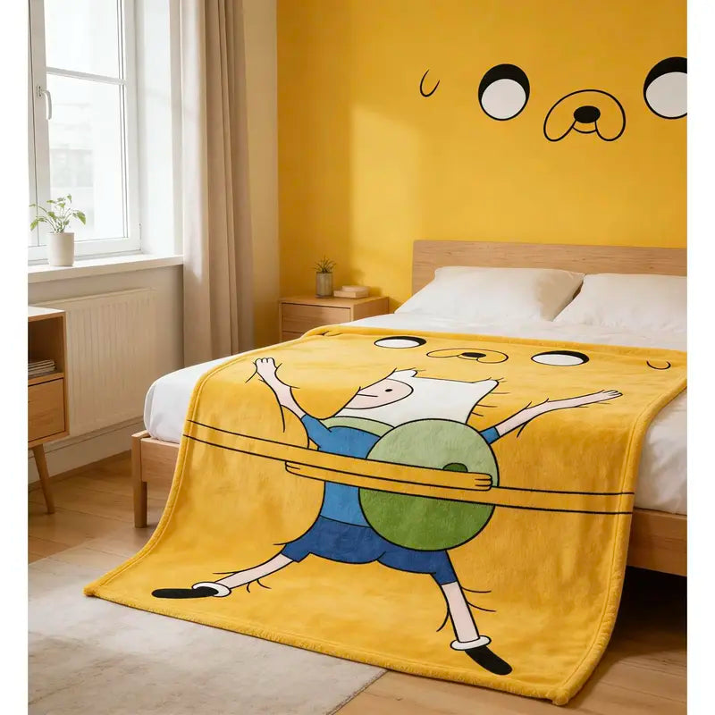 Adventure Time Finn & Jake Cartoon Theme Single-Sided Flannel Blanket - Wrinkle Resistant, Skin-Friendly, Flat Weave Bedding Throw for Kids, Indoor Room Decor, Multi-Size Soft Furnishings Gift, Child