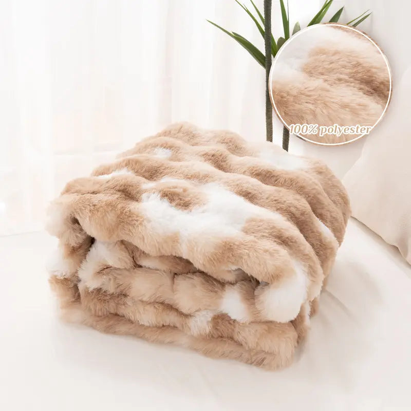 500GSM Faux Rabbit Fur Plush Blanket, Ultra Soft Fluffy Plush Throw for Stress & Anxiety Relief, Thick Warm Cozy Blanket for Couch, Bed, Travel & Relaxation, Oversized, Cozy, Soft Warm Throw