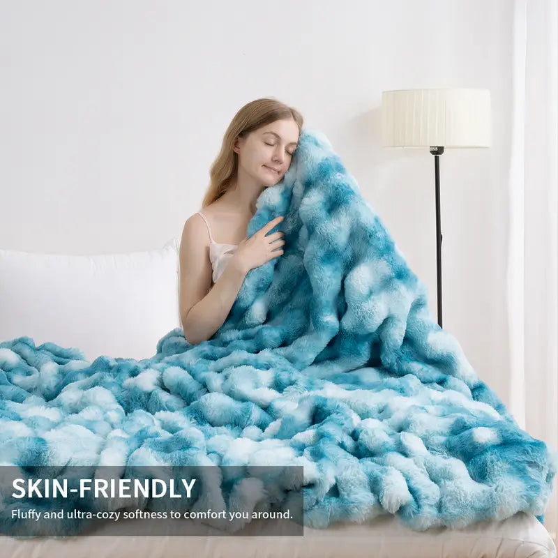 500GSM Faux Rabbit Fur Plush Blanket, Ultra Soft Fluffy Plush Throw for Stress & Anxiety Relief, Thick Warm Cozy Blanket for Couch, Bed, Travel & Relaxation, Oversized, Cozy, Soft Warm Throw
