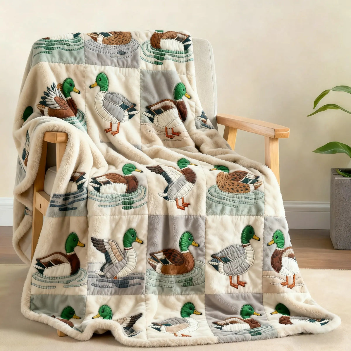 1pc Quilted Flannel Blanket with Mallard Print, Soft Comfy Blanket, Soft, Lightweight & Warm Versatile Throw for Sofa, Bed, Office or Camping, All-Season Gift, Soft Blankets, Warm Bedroom Blanket, Cozy Throw Blanket, Blanket for Couch