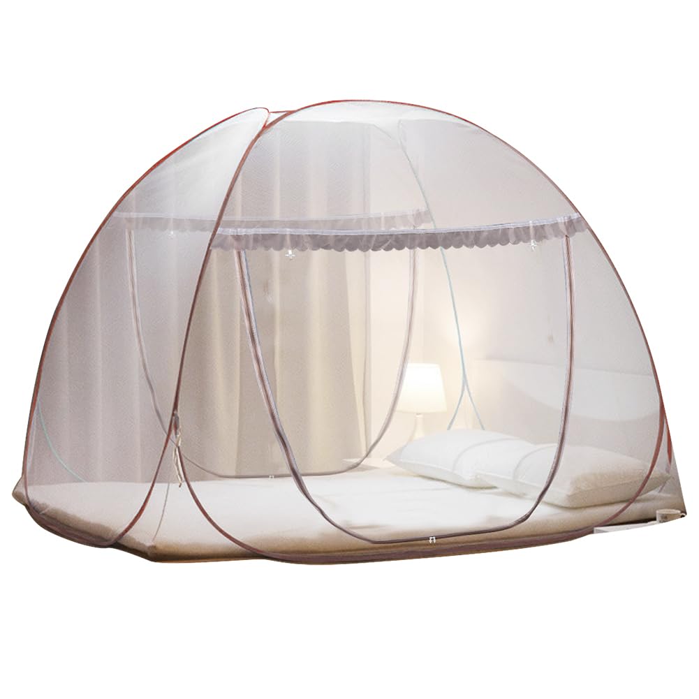 Portable Pop-Up Mosquito Net Tent for Bed Baby Adults Trip, L79 x W71 x H59 inch Large Folding Mosquito Netting with Net Bottom, 2 Entries, Suit for Twin to King Size Bed