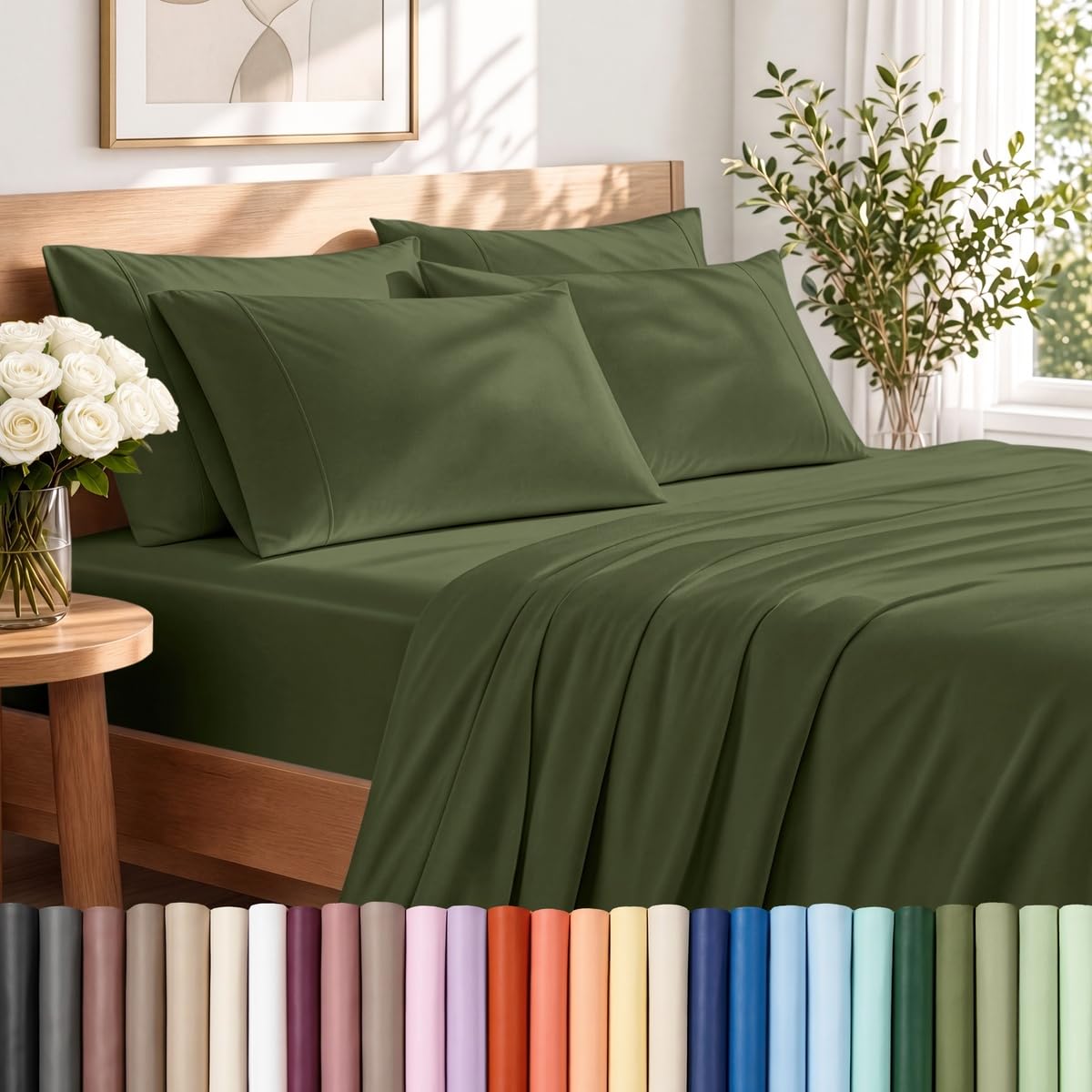 Bare Home Sheet Set 1800 Ultra-Soft with 4 Pillowcases (Queen, Grey)