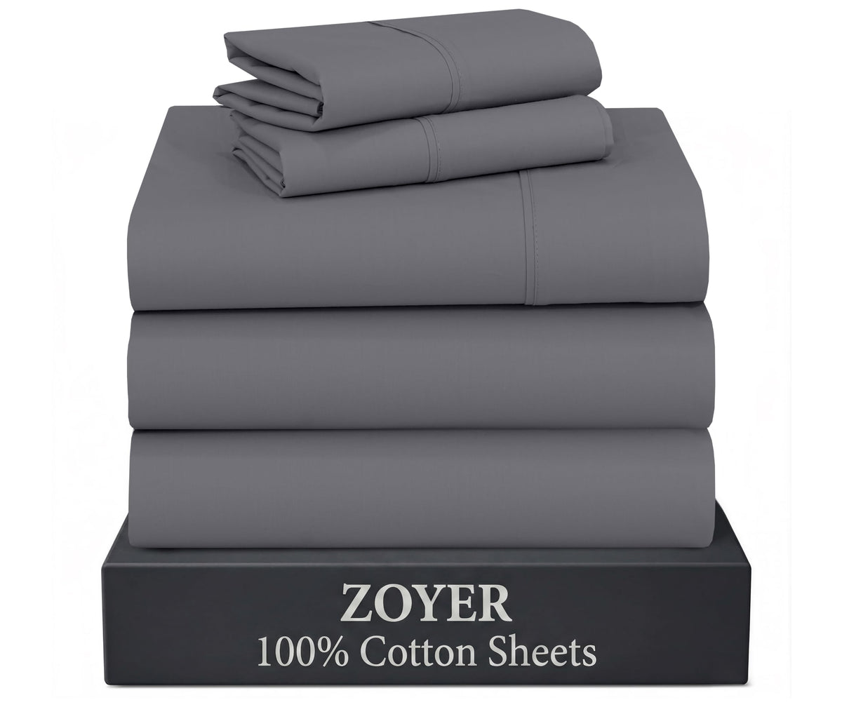 ZOYER 100% Cotton Queen Sheets, Percale Weave, Soft Sand