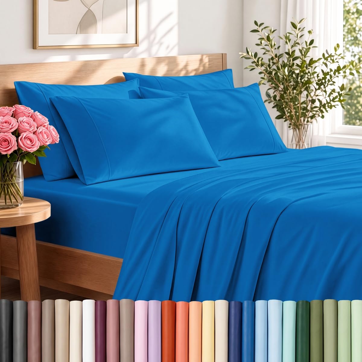 Bare Home Sheet Set 1800 Ultra-Soft with 4 Pillowcases (Queen, Grey)