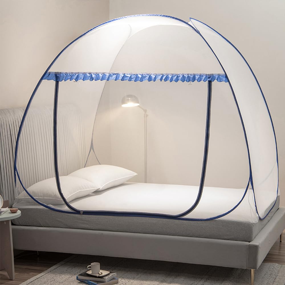 Mengersi Mosquito Net Pop Up Tent for Bed,Bed Canopy with Net Bottom,Mosquito Netting Bed Tent,Bed,Suit for Indoor Outdoor,Camping Tent,Insect Screen(Full/Queen, Gray)