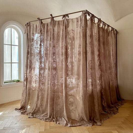 Elegant Lace Princess 4 Corner Post Mosquito Net Romantic for Girls Women Bed Curtain Canopy for Adults Wedding Bedroom Kids Rooms Decoration (Coffee-2, Full)