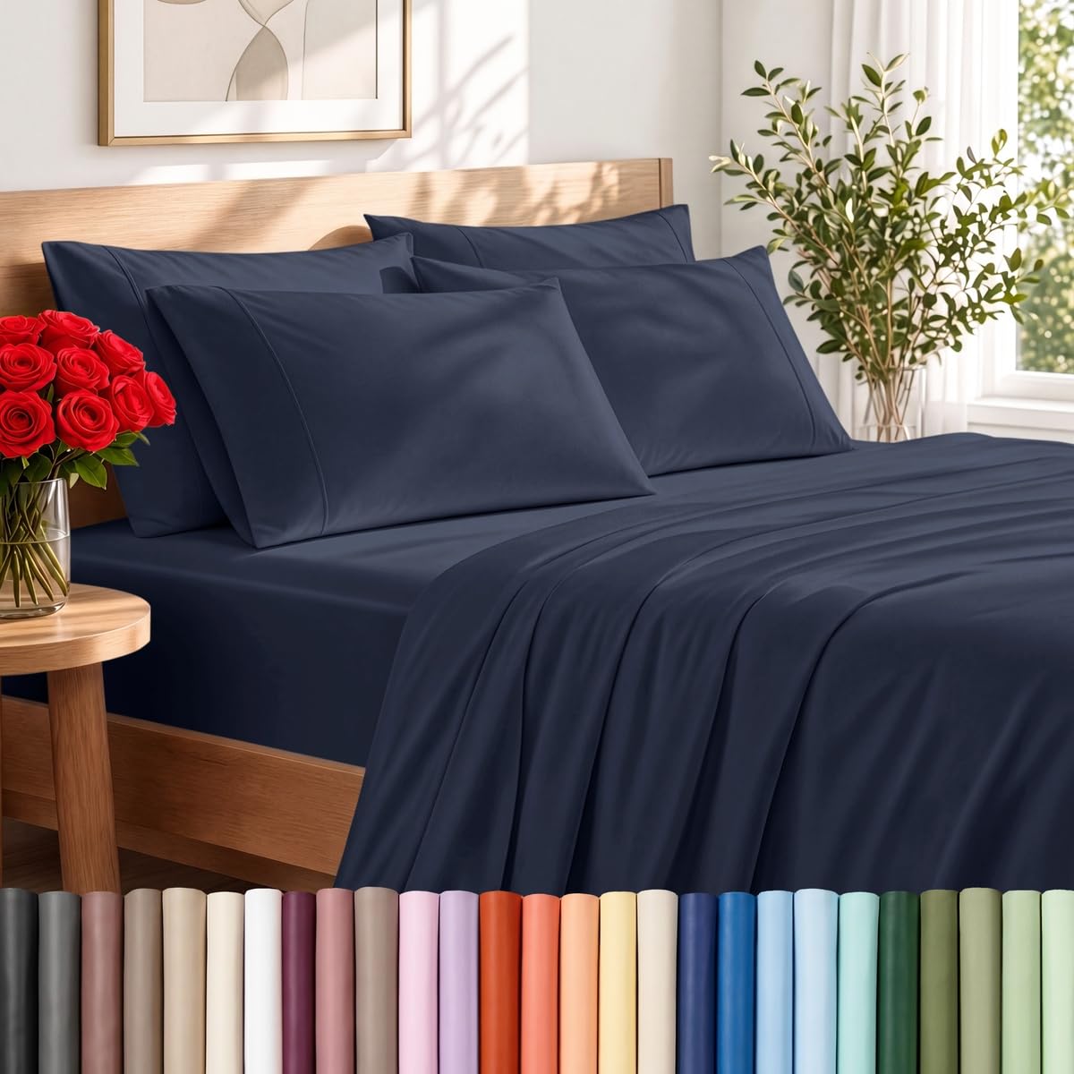 Bare Home Sheet Set 1800 Ultra-Soft with 4 Pillowcases (Queen, Grey)
