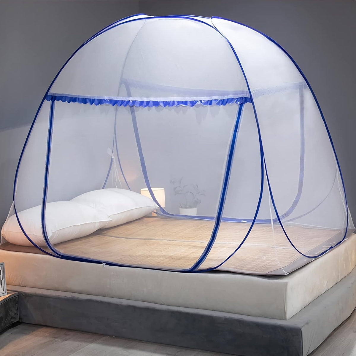 Mosquito Net for Bed, Folded Size 12 inch Portable Camping Travel Mosquito Net, Pop Up Mosquito Tent with Double Entry for King Queen Size Bed (Folded 12 Inch, 71"x79"x59")