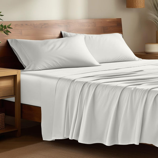 Bare Home 100% Rayon Made from Bamboo Luxury Full Sheet Set - 4 Piece Bedding Set - Deep Pockets - Cooling Sheets - Breathable - Easy Fit - Soft Bedding Sheets & Pillowcases (Full, Cream)