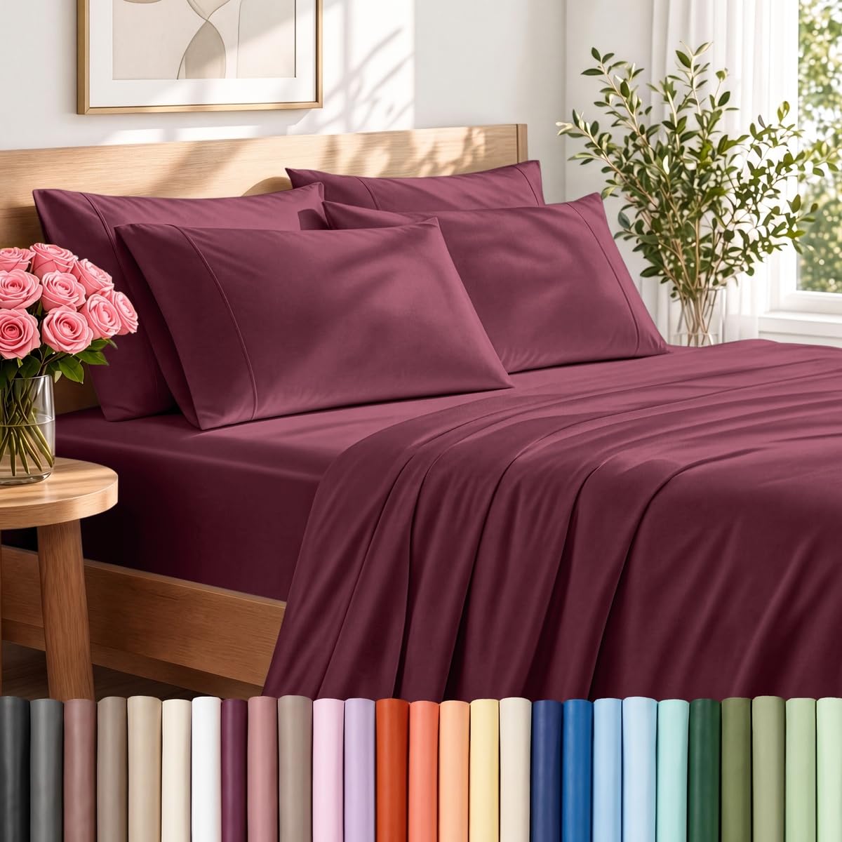 Bare Home Sheet Set 1800 Ultra-Soft with 4 Pillowcases (Queen, Grey)