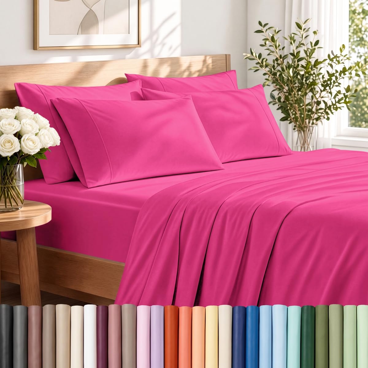 Bare Home Sheet Set 1800 Ultra-Soft with 4 Pillowcases (Queen, Grey)