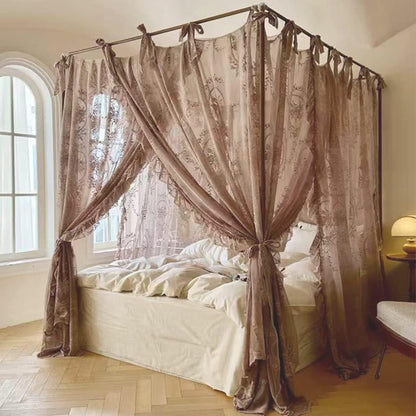 Obokidly Retro Lace Mosquito Net Oldshools Fashioned Style Bed Curtain Canopy for Girls Adults Women Queen King Cal Size Bed (Coffee-2, 53" W x 78" L (Pack of 1))