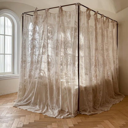 Elegant Lace Princess 4 Corner Post Mosquito Net Romantic for Girls Women Bed Curtain Canopy for Adults Wedding Bedroom Kids Rooms Decoration (Coffee-2, Full)