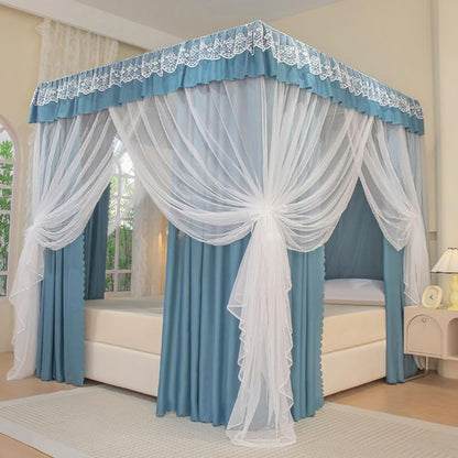 Princess 4 Corner Post Bed Canopy & Cute Mosquito Net for Girls Bed Adult Bedroom Kids Rooms ; Curtain Net for Twin/Full/Queen/King Size Bed (Solid-Wine Red, King)