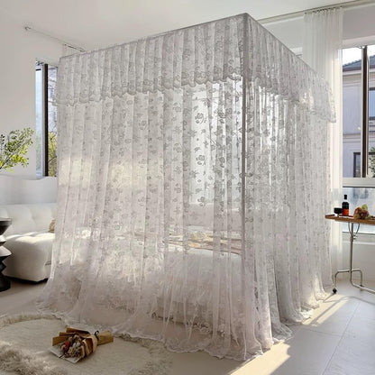 Elegant Lace Princess 4 Corner Post Mosquito Net Romantic for Girls Women Bed Curtain Canopy for Adults Wedding Bedroom Kids Rooms Decoration (Coffee-2, Full)