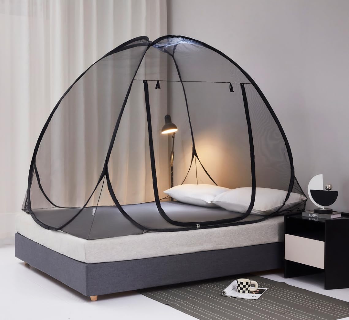 Mengersi Mosquito Net Pop Up Tent for Bed,Bed Canopy with Net Bottom,Mosquito Netting Bed Tent,Bed,Suit for Indoor Outdoor,Camping Tent,Insect Screen(Full/Queen, Gray)