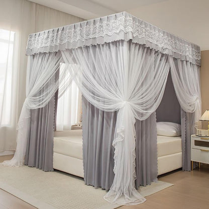 Princess 4 Corner Post Bed Canopy & Cute Mosquito Net for Girls Bed Adult Bedroom Kids Rooms ; Curtain Net for Twin/Full/Queen/King Size Bed (Solid-Wine Red, King)