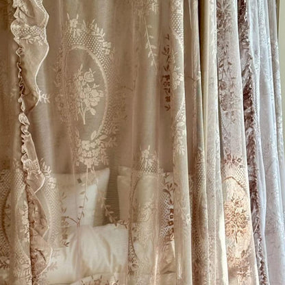 Obokidly Retro Lace Mosquito Net Oldshools Fashioned Style Bed Curtain Canopy for Girls Adults Women Queen King Cal Size Bed (Coffee-2, 53" W x 78" L (Pack of 1))