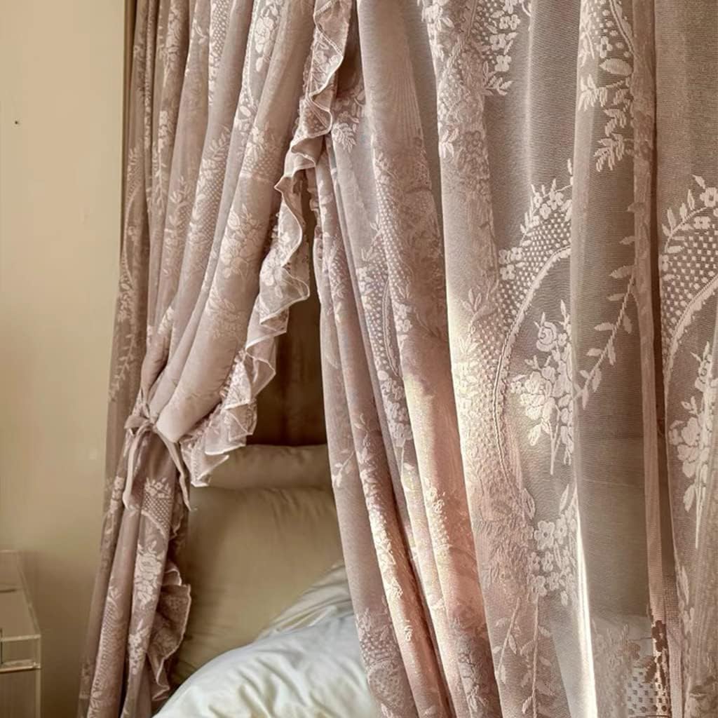Obokidly Retro Lace Mosquito Net Oldshools Fashioned Style Bed Curtain Canopy for Girls Adults Women Queen King Cal Size Bed (Coffee-2, 53" W x 78" L (Pack of 1))
