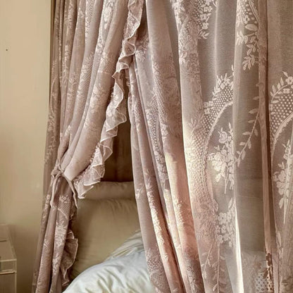 Obokidly Retro Lace Mosquito Net Oldshools Fashioned Style Bed Curtain Canopy for Girls Adults Women Queen King Cal Size Bed (Coffee-2, 53" W x 78" L (Pack of 1))