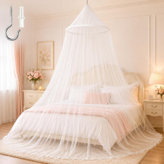 Mosquito Net for Bed, Large White Lace Flower Bed Canopy for Girls