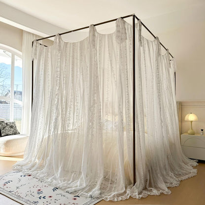 Elegant Lace Princess 4 Corner Post Mosquito Net Romantic for Girls Women Bed Curtain Canopy for Adults Wedding Bedroom Kids Rooms Decoration (Coffee-2, Full)