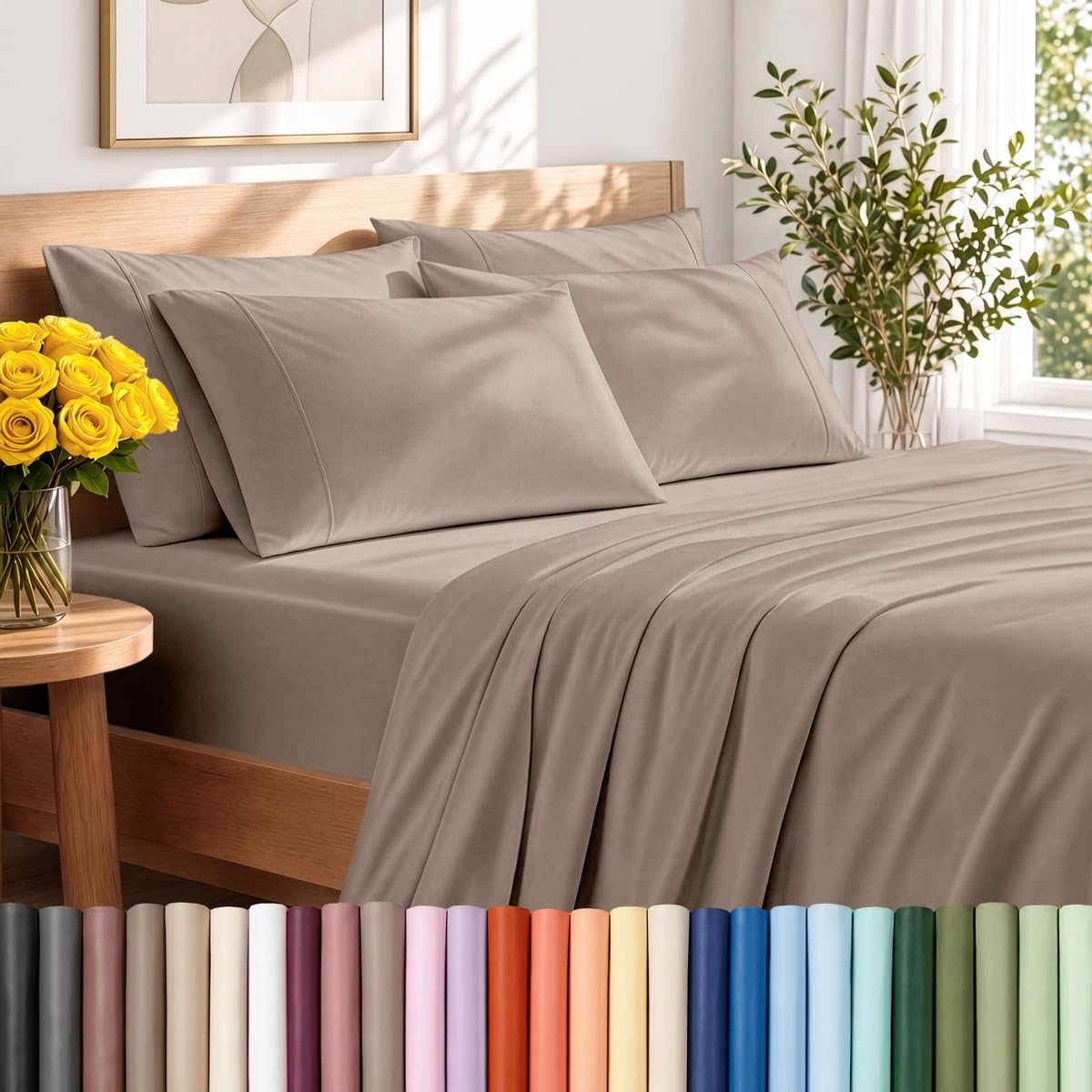 Bare Home Sheet Set 1800 Ultra-Soft with 4 Pillowcases (Queen, Grey)