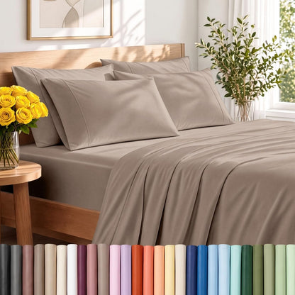Bare Home Sheet Set 1800 Ultra-Soft with 4 Pillowcases (Queen, Grey)