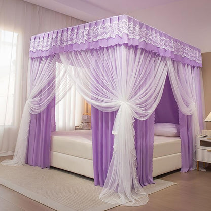 Princess 4 Corner Post Bed Canopy & Cute Mosquito Net for Girls Bed Adult Bedroom Kids Rooms ; Curtain Net for Twin/Full/Queen/King Size Bed (Solid-Wine Red, King)