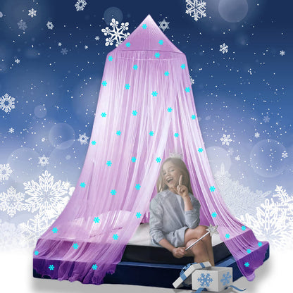Bed Canopy for Girls Mosquito Net, Princess Bed Canopy for Girls Room Decor - Insect Protection Hanging Canopy for Indoor(Pink,Stars Glow in the Dark)