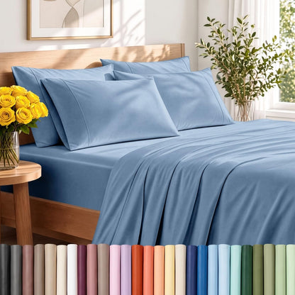 Bare Home Sheet Set 1800 Ultra-Soft with 4 Pillowcases (Queen, Grey)