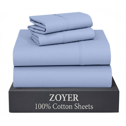ZOYER 100% Cotton Queen Sheets, Percale Weave, Soft Sand